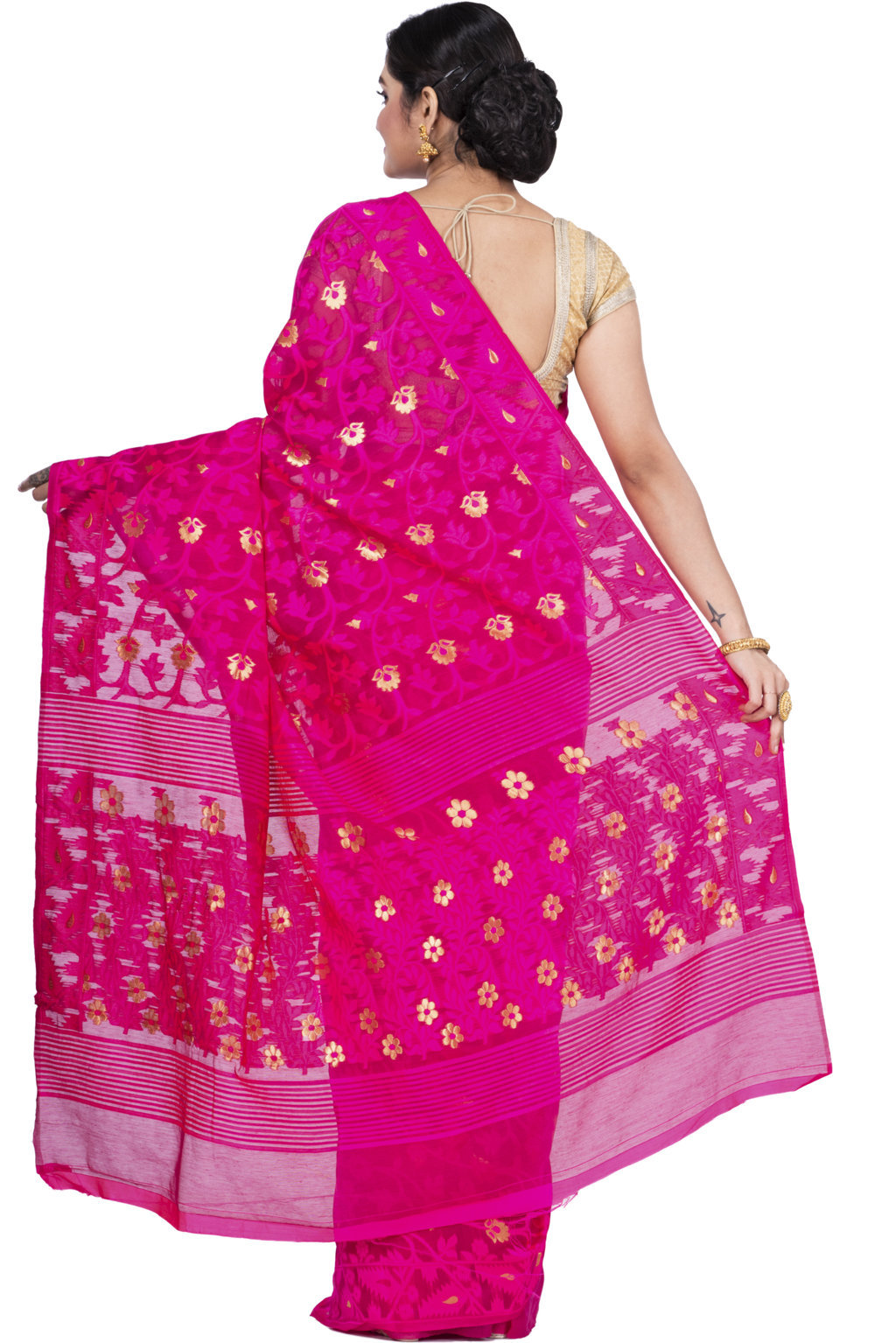 Pink Blended Cotton Kanak_Jmdni Jamdani Saree (687)